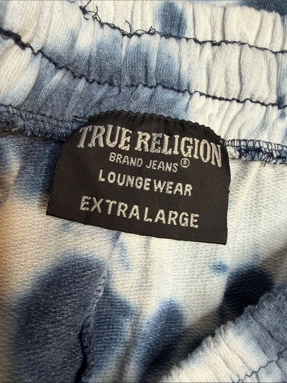 True Religion Navy and White Tie-Dye Fleece Shorts